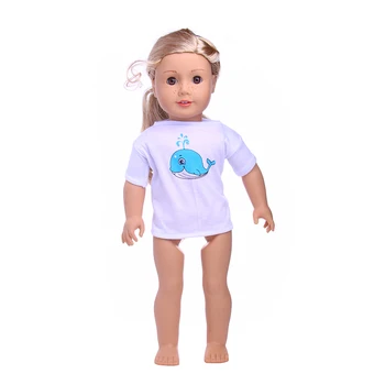 Lėlės drabužių Mielas White T-Shirt Blue Dolphin Modelio Pritaikymas 18 colių Amerikos Lėlės drabužių priedai