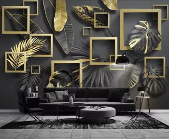 Custom 3D tapetai, freskos šiuolaikinės paprastas aukso lapai tropinių augalų šviesos prabangos fone dekoravimas, tapyba