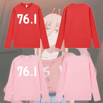 Anime Pjūklą Žmogus Galios 76.1 Žodžiai Spausdinimo Cosplay Long Sleeve T-Shirt Unisex Rožinė Raudona Marškinėlius Mados Kostiumas