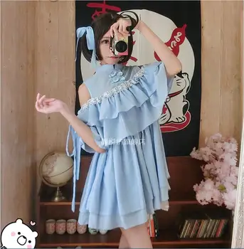 Kinų stiliaus Mori kawaii Girl dress Lolita retro saldus princesė dress arbatėlė Cos Loli Pasakų Suknelė