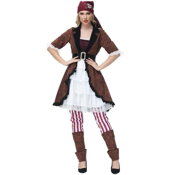 Halloween Kostiumai Naktį Šalies Voyagers Etape Kostiumai Ruda Dryžuota Nėrinių Piratų Kostiumai