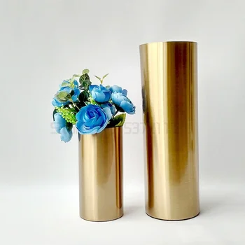 Kūrybos metalų galvanizavimo žalvario, aukso cilindrų vaza gėlių modelio kambarį namuose minkšta apdaila