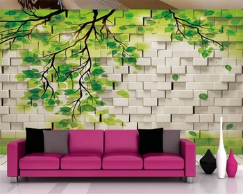 Beibehang Pritaikyti bet kokio dydžio 3 d kambarį sienų freskomis tapetai, modernus žalia medžių lapai lapai nuotraukas freskomis tapetai