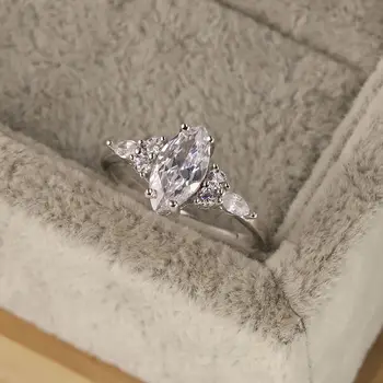 Naujas S925 sterlingas sidabro Europos ir Amerikos paprasta markizė diamond ring ins nišą dizaino moterų žiedas