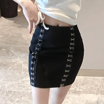 Pavasarį ir vasarą įžymybė temperamentas sexy juoda sunkiųjų dizaino prasme rankomis surištas trumpas sijonas maišelį hip-line sijonas