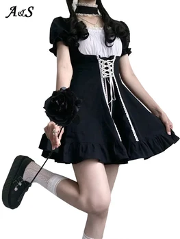 Gothic Lolita Dress Harajuku Cosplay Kostiumai, Moteriška Suknelė Japonijos Minkštas Sesuo Stilius Puikus, Tamsiai Burbulas Rankovės Cute Girl Dress