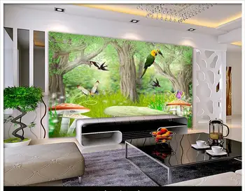 Individualizuotos fono paveikslėliai 3d freskomis tapetai Mados miškų kraštovaizdžio dekoracijos, paveikslas TV nustatymas sienos, gėlės ir paukščiai, sienų dekoras
