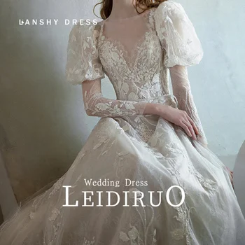 2023 Spalvingas V-Kaklo Iliuzija Trumpas Rankovės Šviečia Vestuvių Suknelė Elegantiškas Blizgančiais Nuotakos Šalis Suknelė Vestidos De Noiva