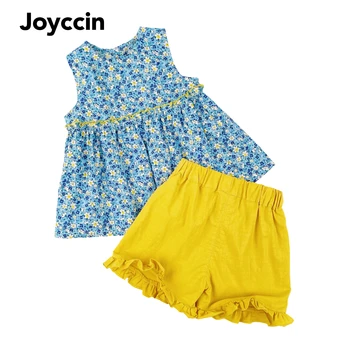 Joyccin Merginos Gėlių Spausdinti Rankovių Mini Dress & Elastinga Juosmens Pynimas Hem Šortai Tinka Vasaros Naują Atvykimo Vaikų Rinkiniai