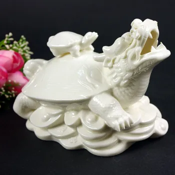 Išskirtinį Įdomu Kinijos Balto Porceliano Laimingas Drakonas Vėžlys Apdailos Statula