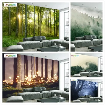 Papel de parede užsakymą naktį firefly miško balto rūko ir balti debesys tapetai, freskos,svetainė, tv sienos miegamajame namų dekoro
