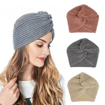 2022 Mados Moterų Turbaną Mezgimo Žiemos Šiltos Kepurės Mezgimo Skrybėlės Moterims Šiltas Lankelis Kryžiaus Twist Beanies Miego Chemo Kepurės