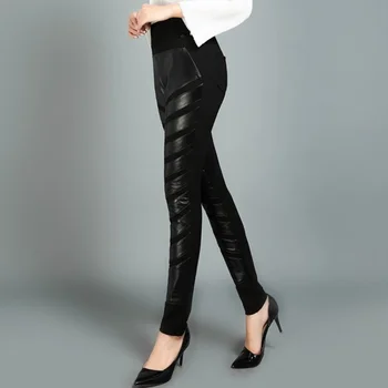 OLIS firminis Stilius 100% Avikailis Kelnės Moterims Streetwear Elastinga Aukštos Juosmens Pieštuku Kelnes natūralios Odos Juoda Šalies Moterų Kelnės