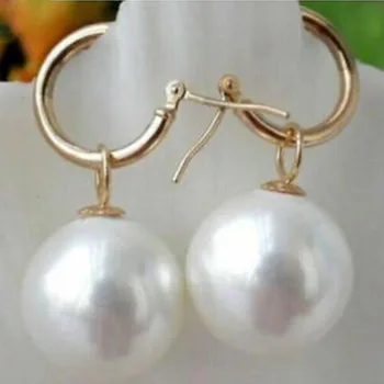 žavinga pietų jūros AAA10-11mm apvalios baltos perlų tabaluoti auskarai 14k