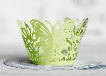 Nemokamas Pristatymas nėrinių cupcake wrapper popierinių keksiukų tortas taurės kaušelių įdėklais vestuvių įpakavimo dekoravimo reikmenys žalias drugelis