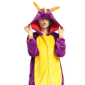 2019 Žiemos Moterys Kigurumi Onesie Dinozaurų Dragon Pižama Rinkiniai Mielas Flanelė Gyvūnų Pajama Nightie Šiltas Gobtuvu Sleepwear Kostiumas