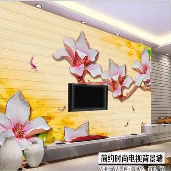 beibehang didelė freska 3D magnolija devynios žuvų grūdų freskos TV fono sienos neaustinės medžiagos aplinkos tapetai papel de parede