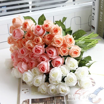 20pcs /daug ! didmeninės nekilnojamojo touch veltinio gėlės silikono gėlės, dirbtinių rožių pumpurai latekso rose vestuvių dekoratyvinės gėlės