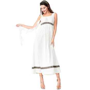 Helovinas Kostiumas Moteriška graikų Deivė Cosplay Arabų Viduramžių Senovės Romos Pora Balta Suknelė
