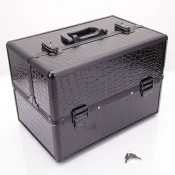 Kosmetikos laikymo dėžutė juoda aukštos klasės nešiojamas, sulankstomas taupymas-erdvė su 2 raktais