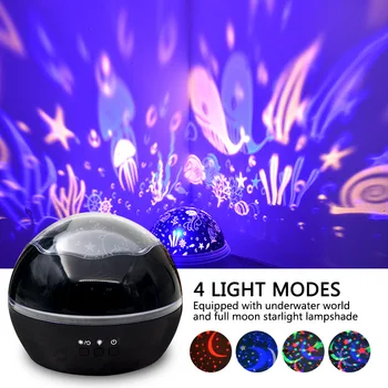 T30 LED Nakties Šviesos dangaus projektorius, Vaikų Miegamasis, Spalvinga Projekcija Lempos Sukasi Žvaigždės Ir Mėnulis Romantiška Naktiniai staleliai, Lempa