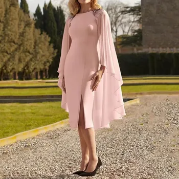 2022 Spalvingas Rožinės spalvos Arbata Ilgis Motina Nuotakos Suknelės su Žaliuoju Vestuvės Suknelės Puošmena-Zawalcowany Kaklo Mamos Suknelė