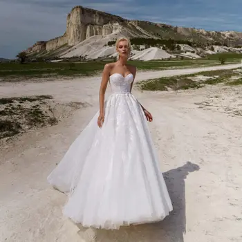 2023 Princesė Vestuvių Suknelės Nuotaka Brangioji Linijos Nėrinių Aplikacijos Moterų vestido de novia Boho Paplūdimio skraiste de mariee