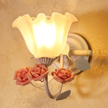 Vaikų Kambario Šiltai gėlių Sienų apšvietimo vestuvių Rose Miegamojo Lovos Lempos, LED siena sconce Sodo Koridorių stiklo Veidrodis Lempos