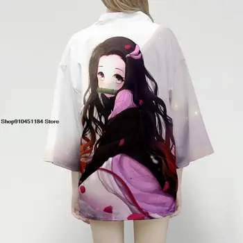 Anime Demon Slayer Kamado Nezuko Cosplay 3D Spausdinimo Vyrai Moterys Streetwear Mados Atsitiktinis Megztinis Kimono Unisex Tees Viršūnės