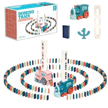 Nauja Vaikai Elektros Domino Traukinio Automobilio Nustatyti Garso ir Šviesos Mechaninė, Kuriuo Domino Plytų Blokų Žaidimas Švietimo 
