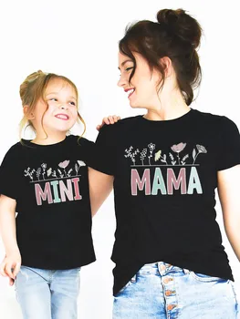Gėlių Augalų Mama Mini Šeimos Atitikimo Komplektus T-shirt Moterims Vaikas Besties Motina Dukra Man Viršūnes Mergaitė, Mamytė vaikiški Drabužiai