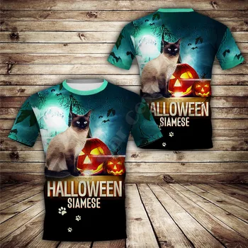 Helovinas Katė 3D Atspausdintas Moterims, vyrams marškinėliai Harajuku Mados trumpomis rankovėmis Marškinėlius vasaros gatvės Unisex marškinėlius