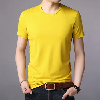 5950 - mados paprasta vientisa spalva gatvės stiliaus marškinėliai trumpas rankovėmis t-shirt apvalus kaklas vyriški t-shir