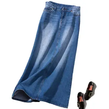 Aukštos juosmens džinsinio audinio sijonas moterims pavasario rudens mados-line kulkšnies ilgio džinsai sijonas