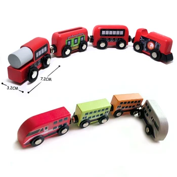 4pcs Medinis traukinio magnetinis ryšys gali būti prijungtas prie medinių traukinio rinkinį kelio žaislas vaikams įspūdį ranka stumti subtilus žaislas automobilis