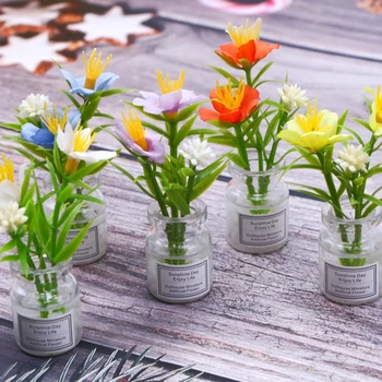 1Pc 1:12 Lėlių Miniatiūrinių Augalų, Gėlių Vazonas Vazoninių Augalų w/Vaza Imitavimo Modelio Daisy Namų Dekoro Žaislas