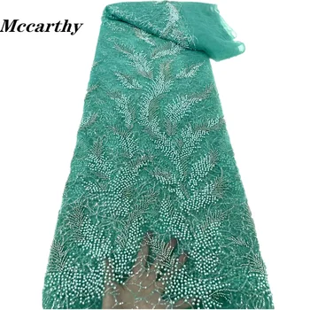 Mccarthy Nigerijos Siuvinėjimo Net Nėrinių Didmeninė 3D Karoliukų, Tiulio, Nėrinių Audinio Elegantiška Granulių Karšto Pardavimo Afrikos prancūzų Ju Nėrinių Audinys