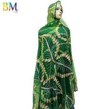 Naujausias Afrikos Moterų Hijab šalikai, šaliai, kaklaskarės Lapų Dizainas Didelis Siuvinėjimo Minkštas Net Šalikas Kvėpuoti Medžiagos Vasaros šalikai, šaliai, kaklaskarės BM01