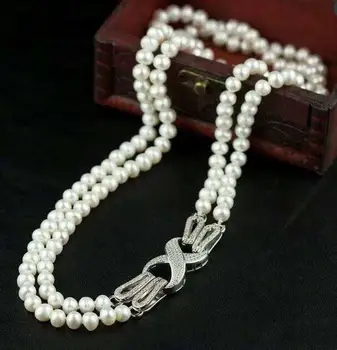 noble jewelry didžiulis 7-8mm AAA Gėlo vandens natūralus baltas perlas pakabukas 925silver 17 - 18inch