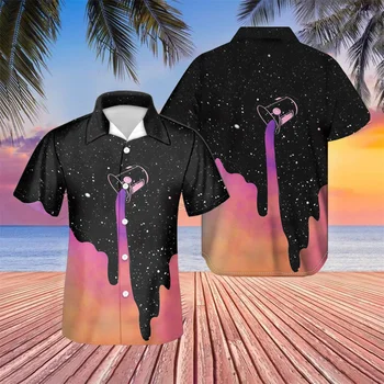  Vyrai Atsitiktinis Kubos Marškinėliai Vasaros Paplūdimio Gražus Išsiliejo Pienas Erdvė, Galaxy 3D Spausdinimo Trumpas Rankovėmis Palaidinė vyriški Drabužiai