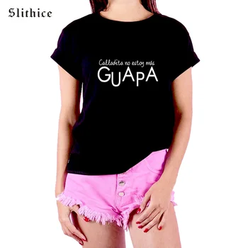 Slithice Mados Vasaros T-shirt marškinėliai Moterims topai Atsitiktinis trumpas rankovės ispanijos Laiškas Išspausdintas Medvilnės harajuku moterų marškinėliai