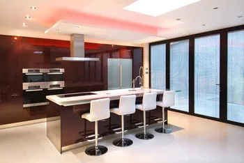 2019 naujausias dizaino, aukšto blizgesio lako virtuvės, spintos, raudonos spalvos modernus 2PAC virtuvės baldai L1606086