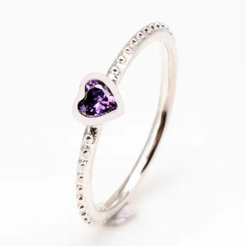 Autentiškas 925 Sterlingas Sidabro Viena Meilės Violetinė Sintetiniai Su Crystal Žiedą, Moterims Vestuves Europos Mados Juvelyrika