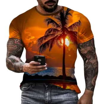 Vasarą Naujas Vyrų 3d Atspausdintas Havajai Turizmo trumpomis Rankovėmis T-shirt Kokoso Medžio Dizaino Mados Atsitiktinis Kasdienio Vakarų Stiliaus Drabužiai