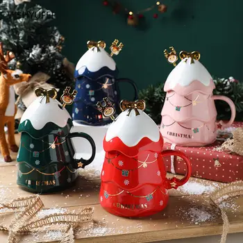Kalėdų Keraminiai Puodeliai Vandens, Puodelis su Dangteliu Didelės talpos Kalėdų Dovana Pora Taurės Dovanų Dėžutėje Namų ūkio Produktai Drinkware