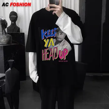 Reperis 2pac Marškinėlius Vyrai Moterys Harajuku Negabaritinių marškinėliai Tees Vyras Atsitiktinis Palaidų Tupac Streetwear Black Super Cool Tee vatos Pagaliukai