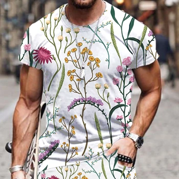 Vyrai T-shirt Tees Augalų, Gėlių Modelis trumpomis Rankovėmis Kietas Harajuku Stiliaus 3D Spausdinimo Juokinga Atsitiktinis Negabaritinių Hip-Hop Kvėpuojantis O-Kaklo