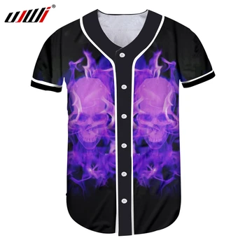 UJWI Žmogus Naujas 3D Beisbolo Marškinėlių Atspausdintas Violetinės Liepsnos Kaukoles Marškinėlius Mens Tendencija Hip-Hop Didelio Dydžio Unisex marškinėliai