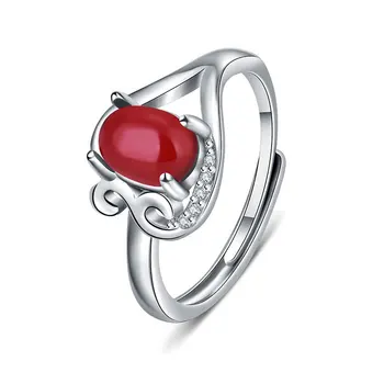 Retro Moterų Žiedai 925 Sidabro Papuošalai Vestuvių Dalyvavimo Žada Šaliai, Papuošalai Ovalo Formos Raudonas Cirkonis Akmuo Atidaryti Piršto Žiedą