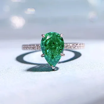2022 naujas S925 sidabro vandens lašas 6*9 green diamond kriaušės formos žiedas moterų Europos ir Amerikos ins stiliaus mados visas rungtynes
